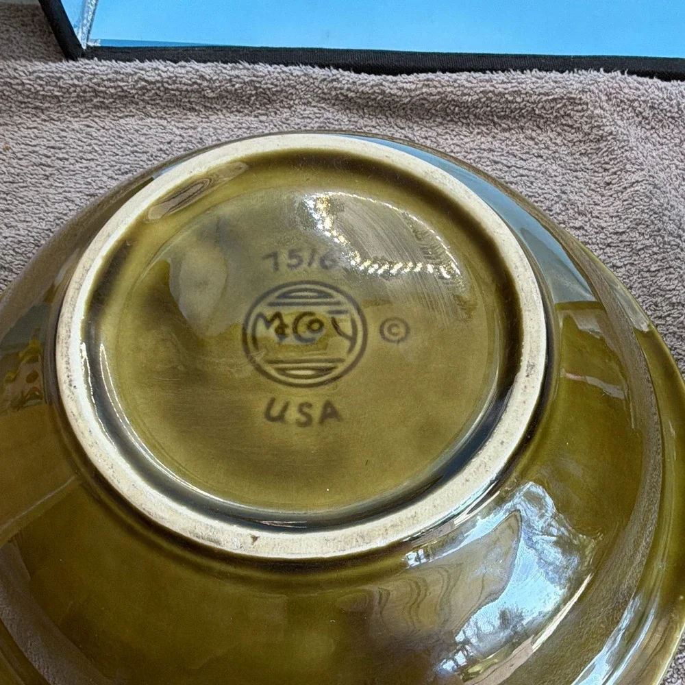 Vintage McCoy Green Glossy Ceramic Pottery Pitcher w/ Matching Bowl Set, USA '68